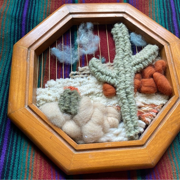 VTG Artisan Made Mohair weaving Finer Art. Desert Cactus scene. Yarn Art. 3D. - Picture 2 of 8